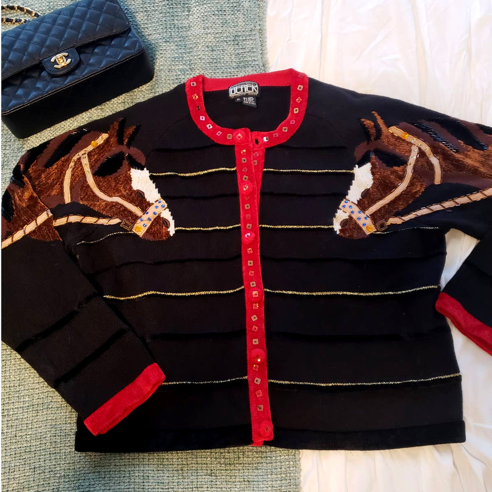 Vintage Berek 2 Beautiful Horse Cardigan RARE 80's